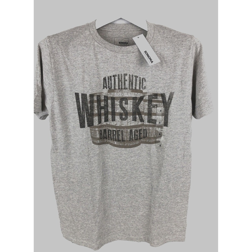 Whiskey Men's T-Shirt Authentic Whiskey Barrel Aged Short Sleeve Small Gray